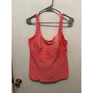 NEW Lands End Womens SZ 14 Coral Crinkle Texture Tankini Built In Bra